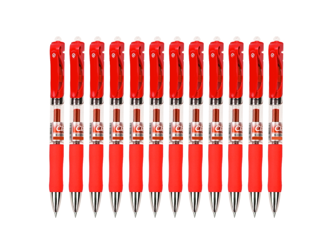 12 Unidades Bolígrafo Roller Con Mango De Goma Antideslizante 0.5mm Rojo Para Escuela Y Oficina