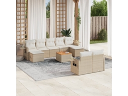 Vidaxl 10 Pcs Conjunto De Sofás P/ Jardim Com Almofadões Vime Pe Bege