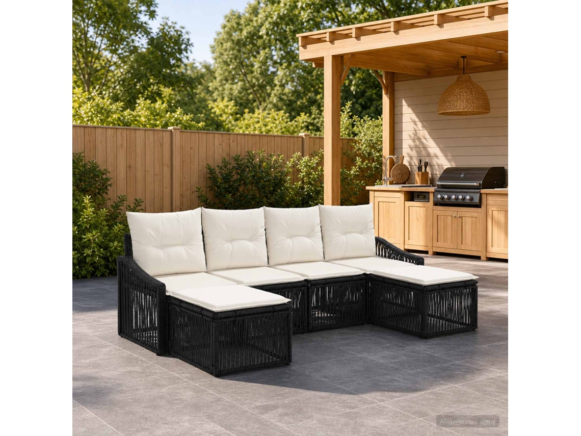 Vidaxl Conjunto De Sofá De Jardim 6 Unid. Preto Vime Pe
