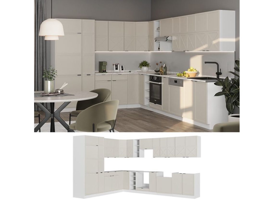 Cozinha Em Ângulo Fame-line, 347x257cm Sem Pt, Cinzabege/branco, Branco, Vicco