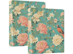 Pasta Escolar de 3 Argolas com Bolsos, Estampa de Flores e Pássaros Azuis, 1 2-polegada 3, 8cm, Camada Rígida, Material de