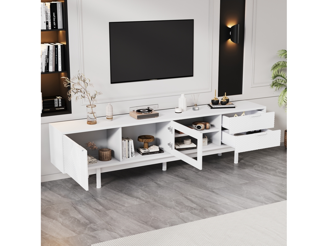Móvel De Tv 200x40x50,5 Cm Com 2 Portas E 2 Gavetas Para Tv Até 80 Polegadas Branco