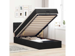 Estrutura de cama otomana com colchão preto veludo