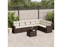 Vidaxl 8 Pcs Conjunto Sofás De Jardim C/ Almofadões Vime Pe Castanho