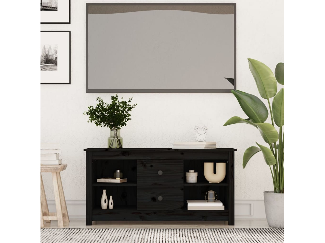 Vidaxl Móvel De Tv 103x36,5x52 Cm Madeira De Pinho Maciça Preto
