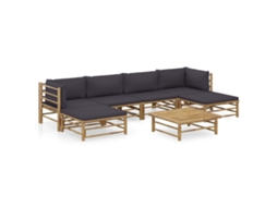 7 unidades Conj. Lounge Jardim Em Bambu C/ Almofadões Cinza Escuro Dkd Home Decor