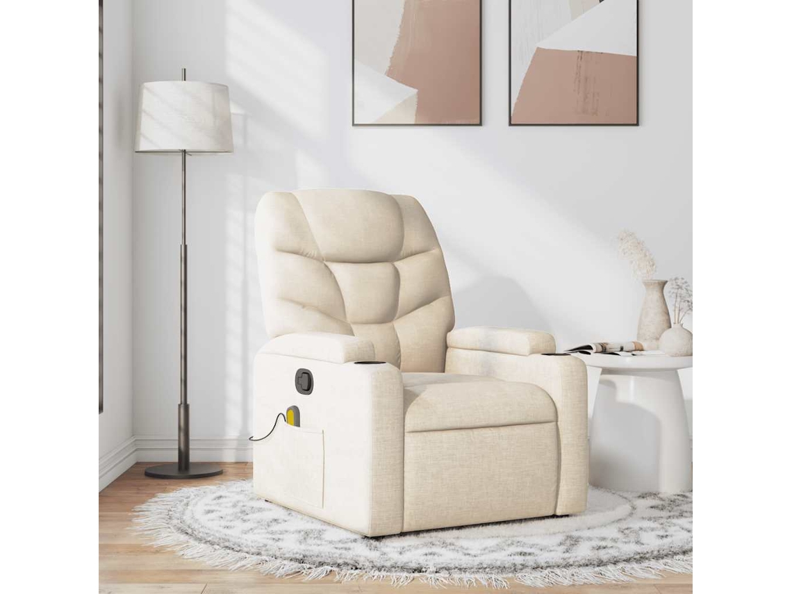 Vidaxl Poltrona De Massagens Reclinável Tecido Cor Creme