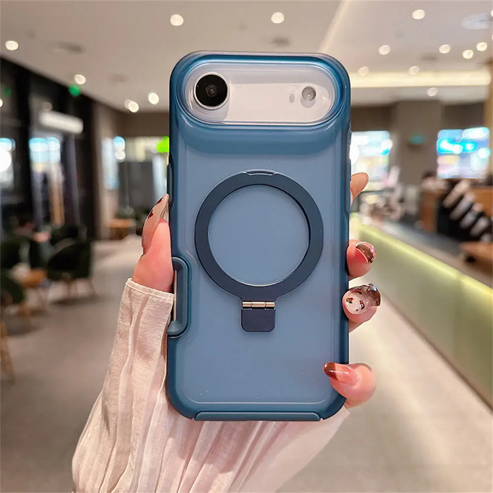 (azul, Iphone 15 Pro) Capa Para Celular Com Suporte Magnético Em Anel, Capa Protetora Transparente Fosca À Prova De Choque Em Pctpu