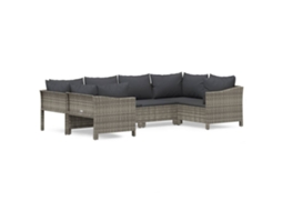 Conjunto de 6 Lounge de Jardim com Almofadões Vime Pe Cinzento MAISON EXCLUSIVE
