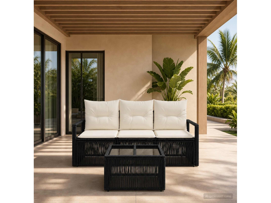 Vidaxl Conjunto De Sofá De Jardim 4 Pcs Preto Vime Pe