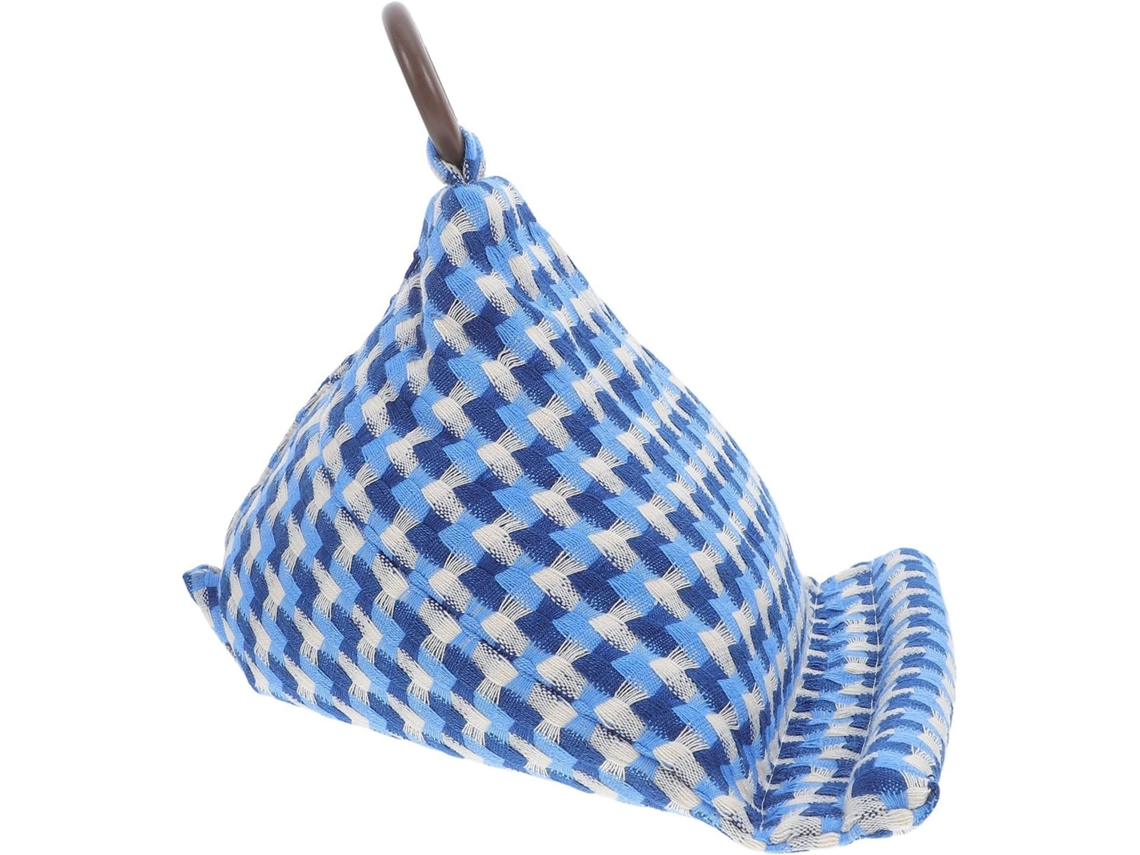Almofada Multifuncional Azul De Algodão E Linho Para Tablet Com Suporte.
