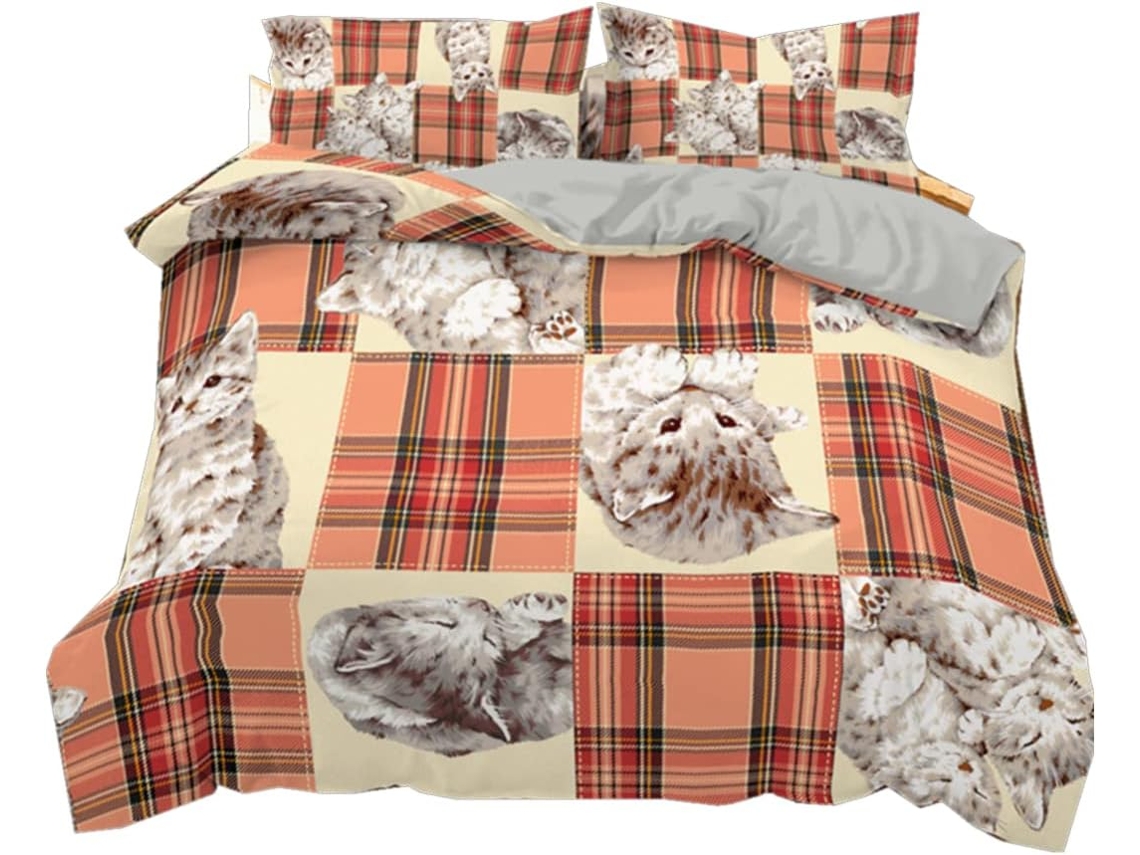 Capa de Edredom Gatos Microfibra Fronha 220x240 Cm