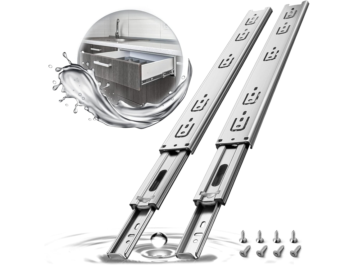 Corrediças Para Gaveta Com Rolamentos De Esferas De 400 Mm Em Metal, Aço Inoxidável, Carga 45 Kg, 1 Par (2 Peças)
