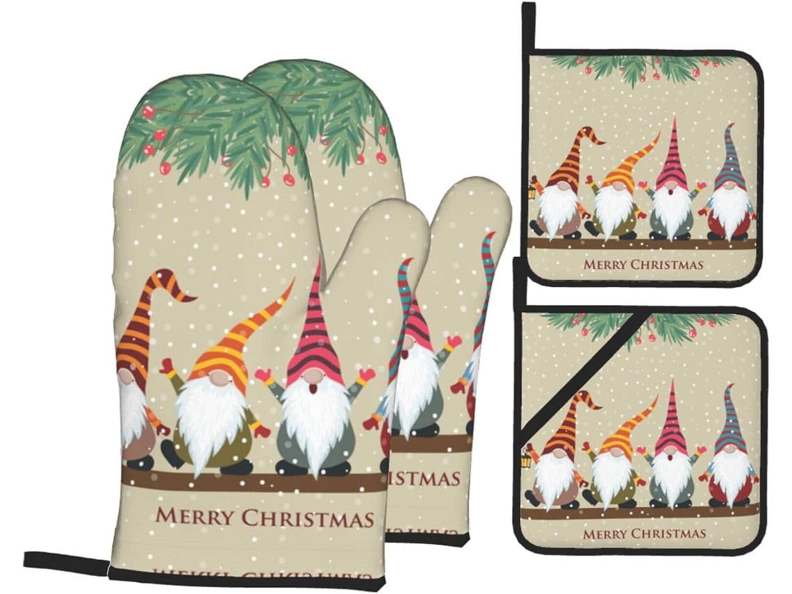 Conjunto De 4 Luvas Forno Natalinas Com Inverno Para Churrasco E Confeitaria