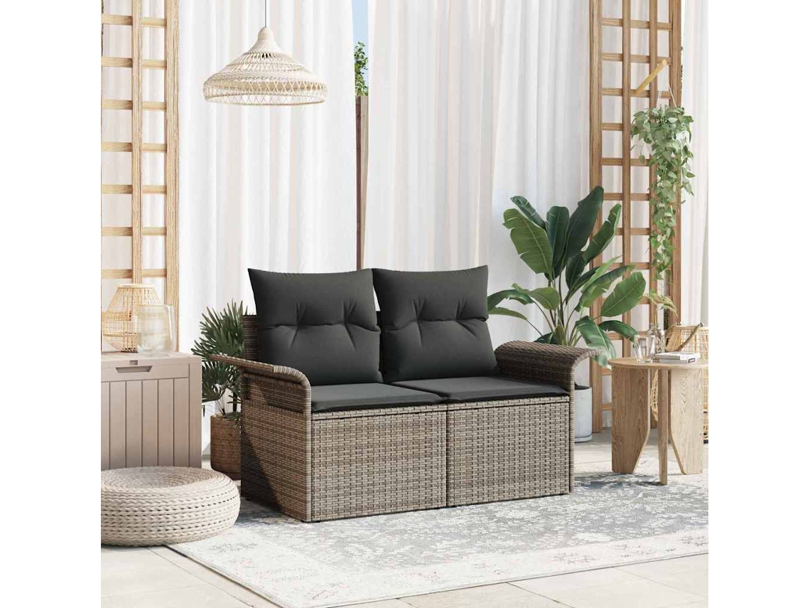 Vidaxl Sofá De Jardim Com Almofada Cinzeto 141 X 62 X 69cm Vime Pe