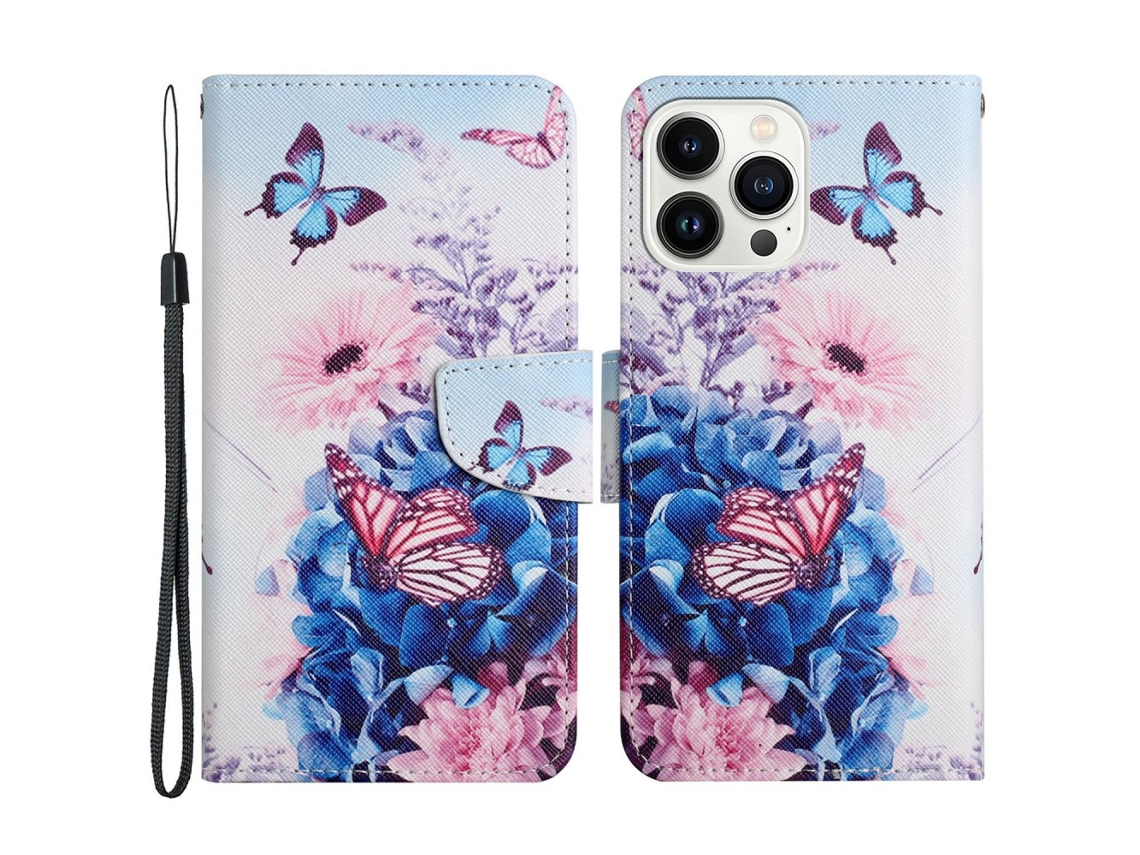 Capa Em Couro Pu Para Apple Iphone 16 Pro - Borboleta Roxa