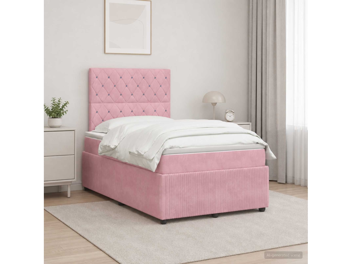 Vidaxl Cama Box Spring Com Colchão Rosa 120 X 190 Cm Veludo