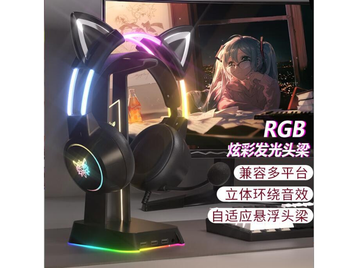 Fone De Ouvido Gamer X15pro Rgb Com Orelhas De Gato E Cabo Adaptador Ushion (preto)