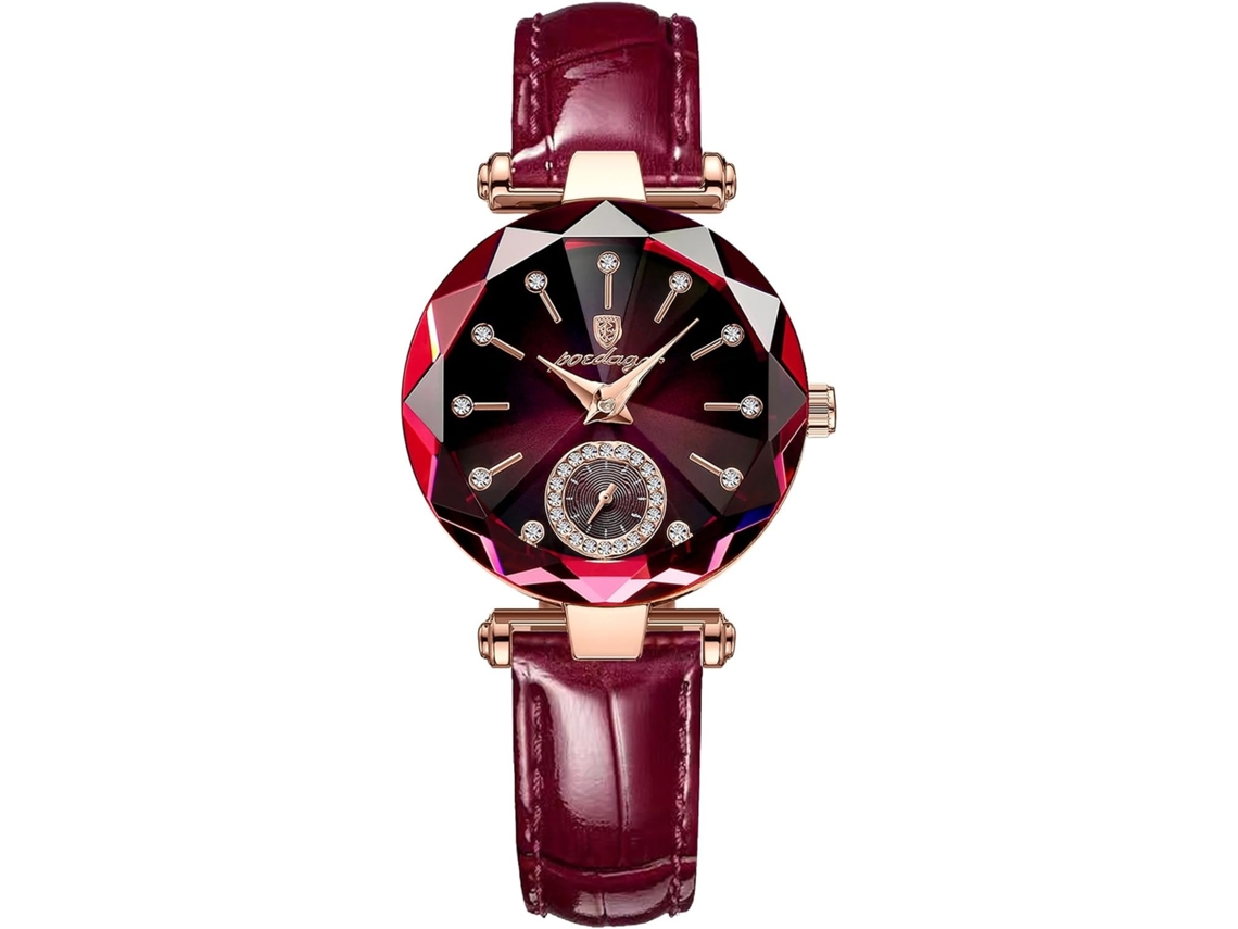 Lurelia Relógio Feminino, Movimento De Quartzo, Detalhes Com Strass, Aço Inoxidável, Couro, Dourado, Roxo
