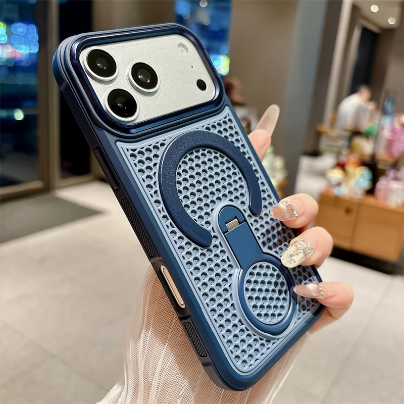 Capa Protetora Magnética Com Suporte De Anel Giratório E Dissipação De Calor (azul Para Iphone 15 Pro)