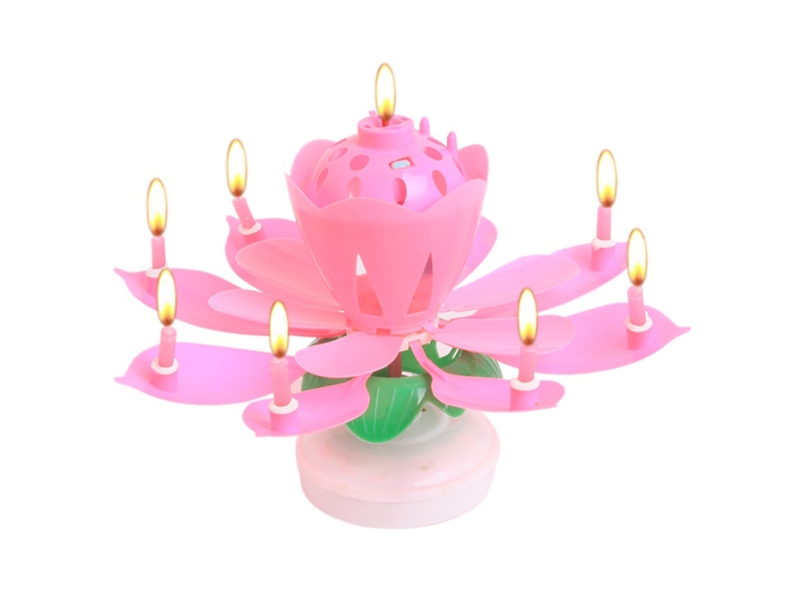 Vela De Aniversário Giratória De Flor De Lótus Musical Romântica