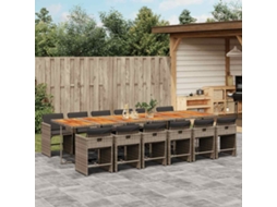 Vidaxl 13 Pcs Conjunto Jantar P/ Jardim C/ Almofadões Vime Pe Cinzento