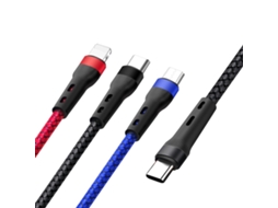 Cabo de Dados de Carregamento de 100w 6a Tipo C para 8 Pinos + Tipo C + Micro Usb 1,3m vermelho azul XIAOMOYU
