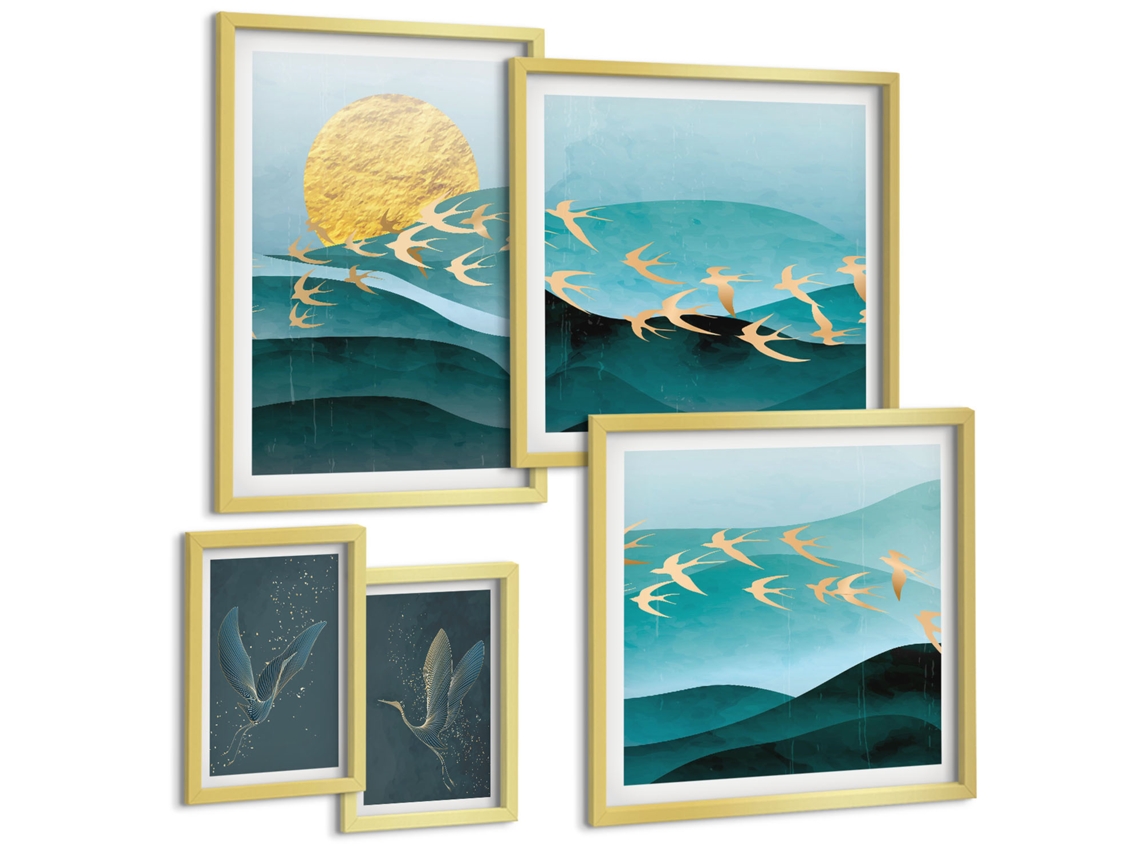 Quadros Decorativos Para Parede Ondas Abstratas Em Bege Moldura Prateada Imagens Para Um Quarto Infantil Espelharte (conjunto De 5 Imagens)