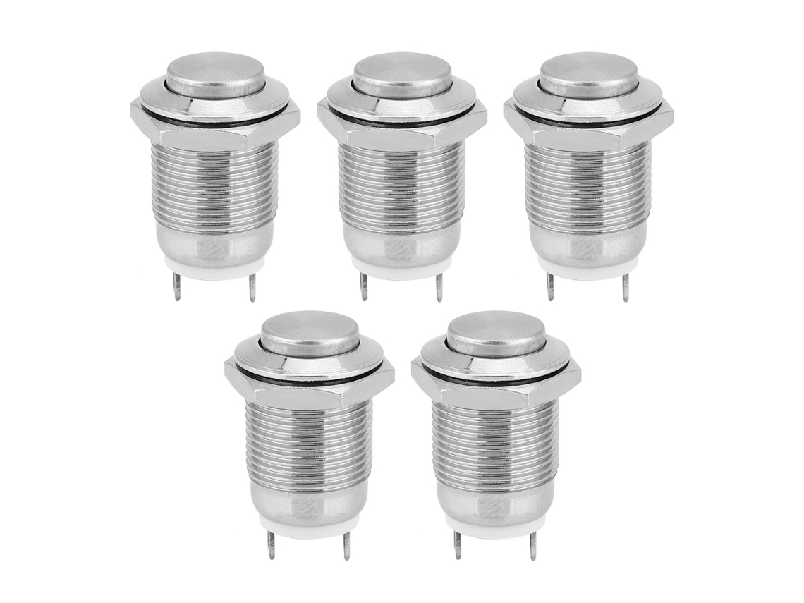 5 Pçs Interruptor De Botão Metal Auto-reset 1 Normalmente Aberto 2 Pinos À Prova D'água Alto Nível