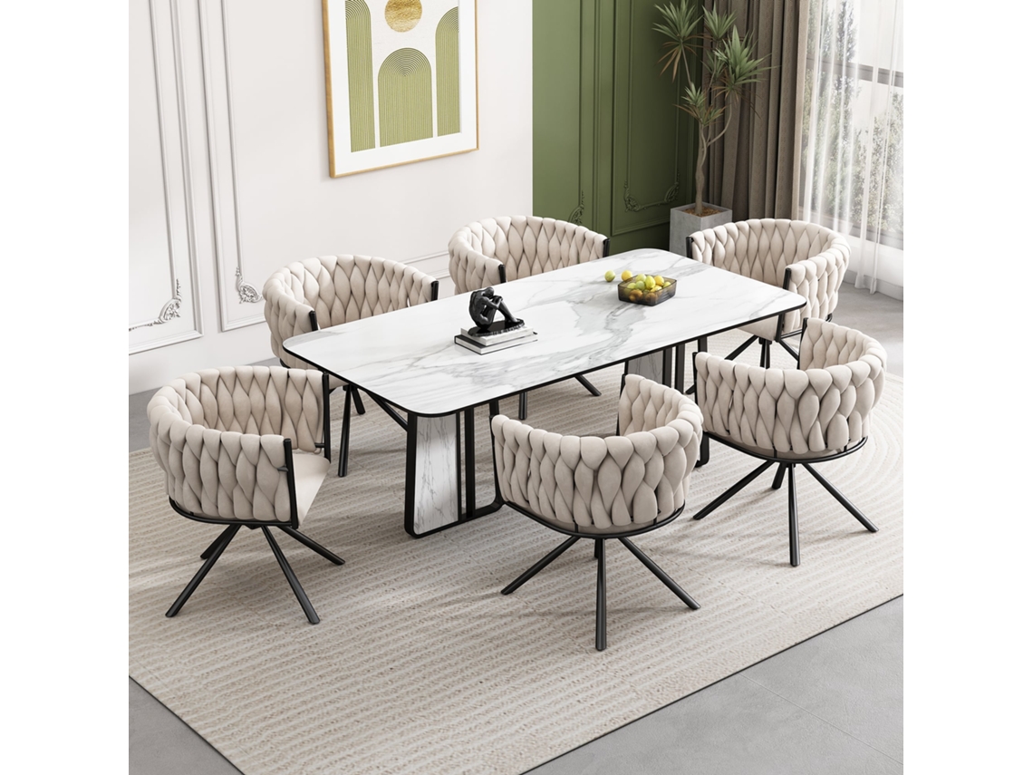 Conjunto 6 Cadeiras Veludo Bege Giratórias Luxo
