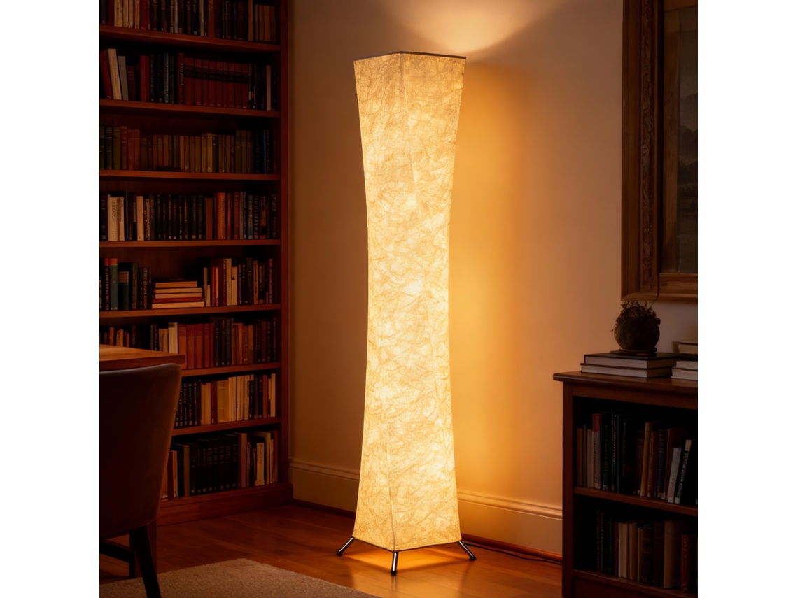 Luminária De Chão Moderna Com Interruptor De Pé, Aço E Tecido, 25x25x129 Cm, Branca E Prateada.