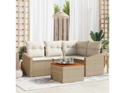 Vidaxl Conjunto De Sofá De Jardim 5 Unid. Bege Vime Pe