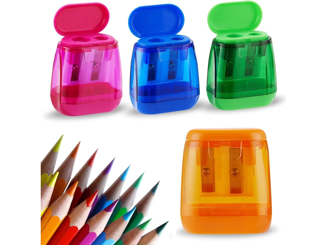 Apontador Manual De Dois Furos Com Tampa Flip E Depósito De Aparas, Ideal Para Lápis Coloridos Infantis
