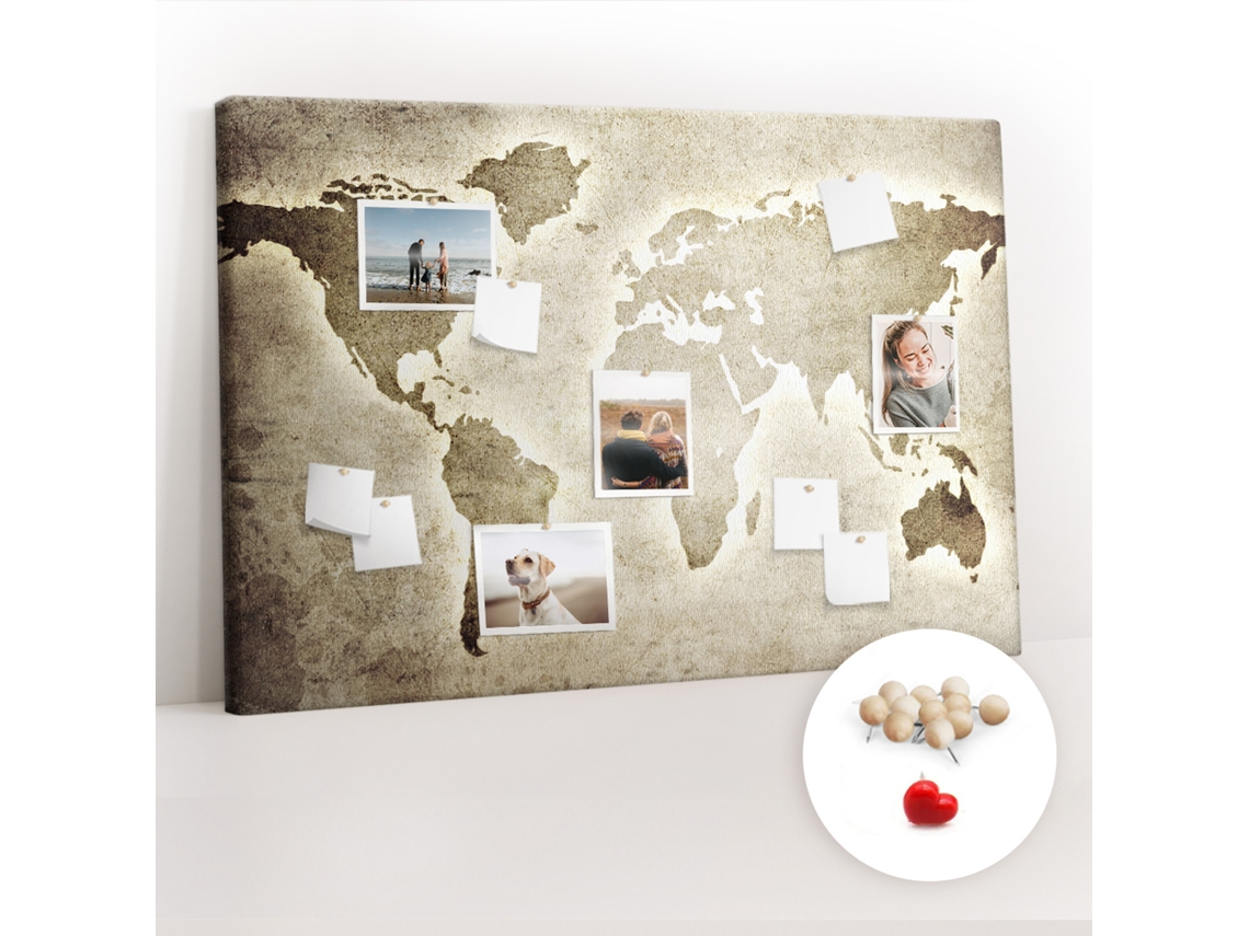 Quadro De Cortiça Com Impressão Mapa-múndi Para O Quarto Das Crianças Espelharte (120x80 Cm)