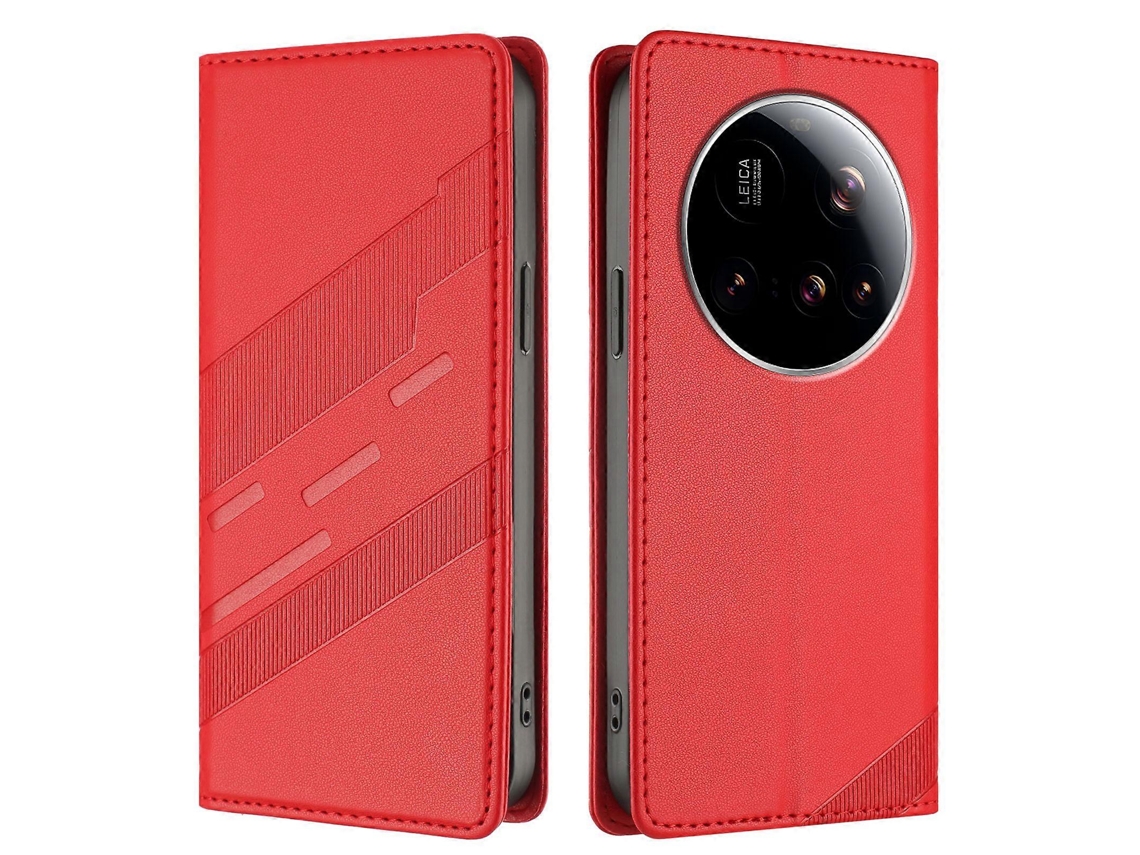 Capa De Couro Estilo Punk Com Suporte Para Carteira E Estampa Para Xiaomi 15 Ultra, Vermelha