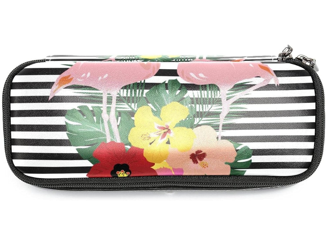Conjunto Grande Com Estampa Floral E Lista De Flamingos Rosa Tropicais, Lápis Ideais, Canetas, Maquiagem, Escola E