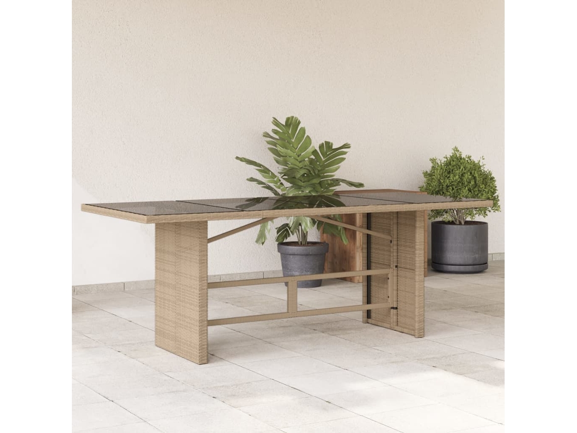 Vidaxl Mesa De Jardim Com Tampo De Vidro 190x80x75 Cm Vime Pe Bege