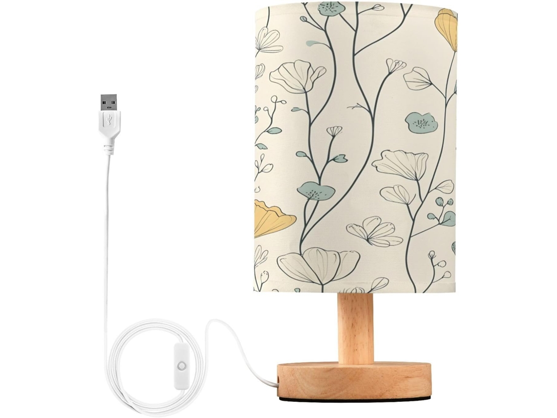 Abajur De Cabeceira Floral Com Design Linhas Finas, Portas De Carregaje USB C, Luminária De Mesa Cabeceira, Luminária