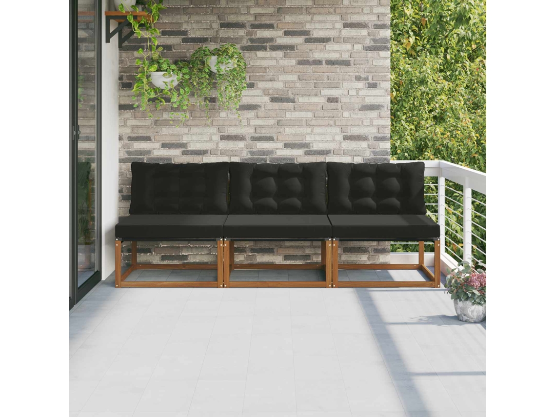 Vidaxl 3 Unid. Sofá Médio Externo Madeira Sólida De Acácia Natural