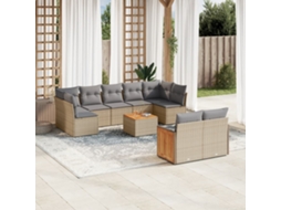 Vidaxl 10 Pcs Conjunto De Sofás P/ Jardim Com Almofadões Vime Pe Bege