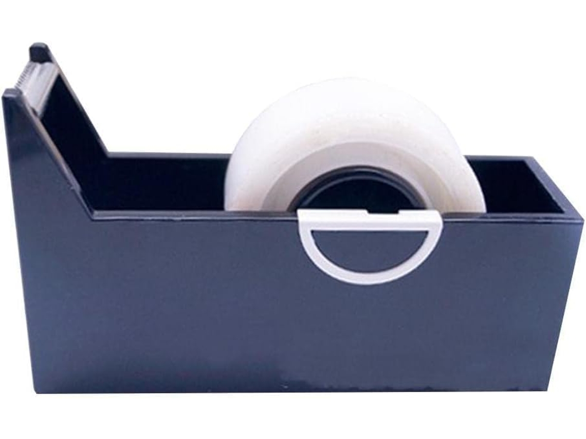 Suporte quadrado de plástico para fita adesiva, para mesa, com cortador de fita e suporte para rolo.