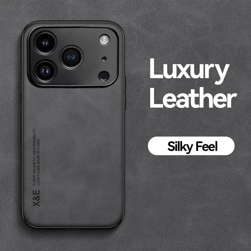 Capa De Luxo Em Couro Genuíno Para Iphone 17 Pro Max Preto, Capa Protetora À Prova De Choque.