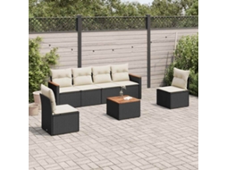 Vidaxl 7 Pcs Conjunto De Sofás P/ Jardim C/ Almofadões Vime Pe Preto