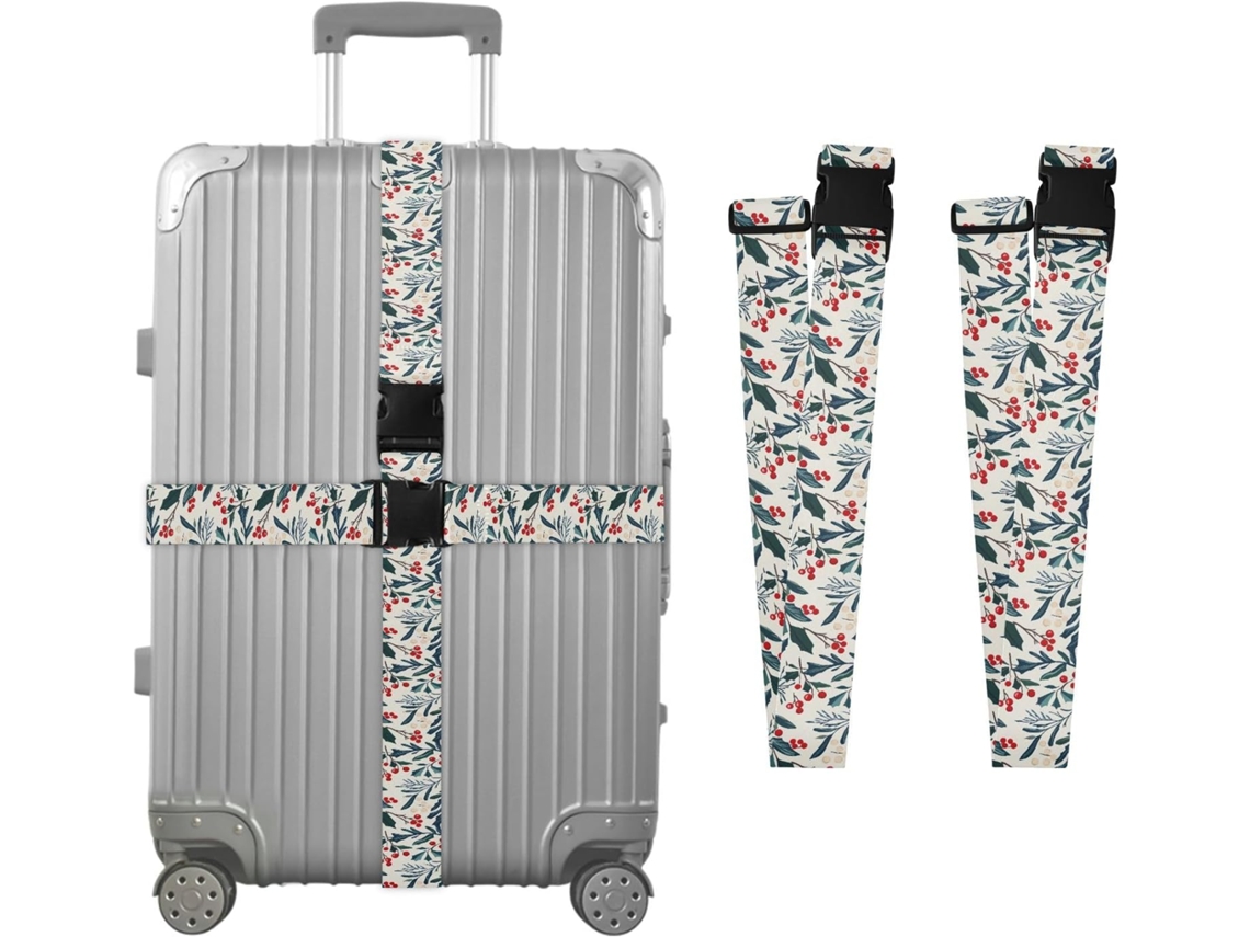 Conjunto De 2 Cintas Bagagem Com Estampa Ramos Azevinho Para Malas, Cintas De Viagem, Acessórios Para Cintos, Conector