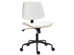 Cadeira de Escritório Sem Braços Giratória Estofada em Couro Sintético com Encosto Curvado Assento em Forma de U Altura Ajustável 48.5x53x88 98cm