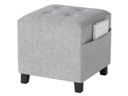 Banqueta quadrada S/MARCA, pufe com bolso lateral, cinza claro