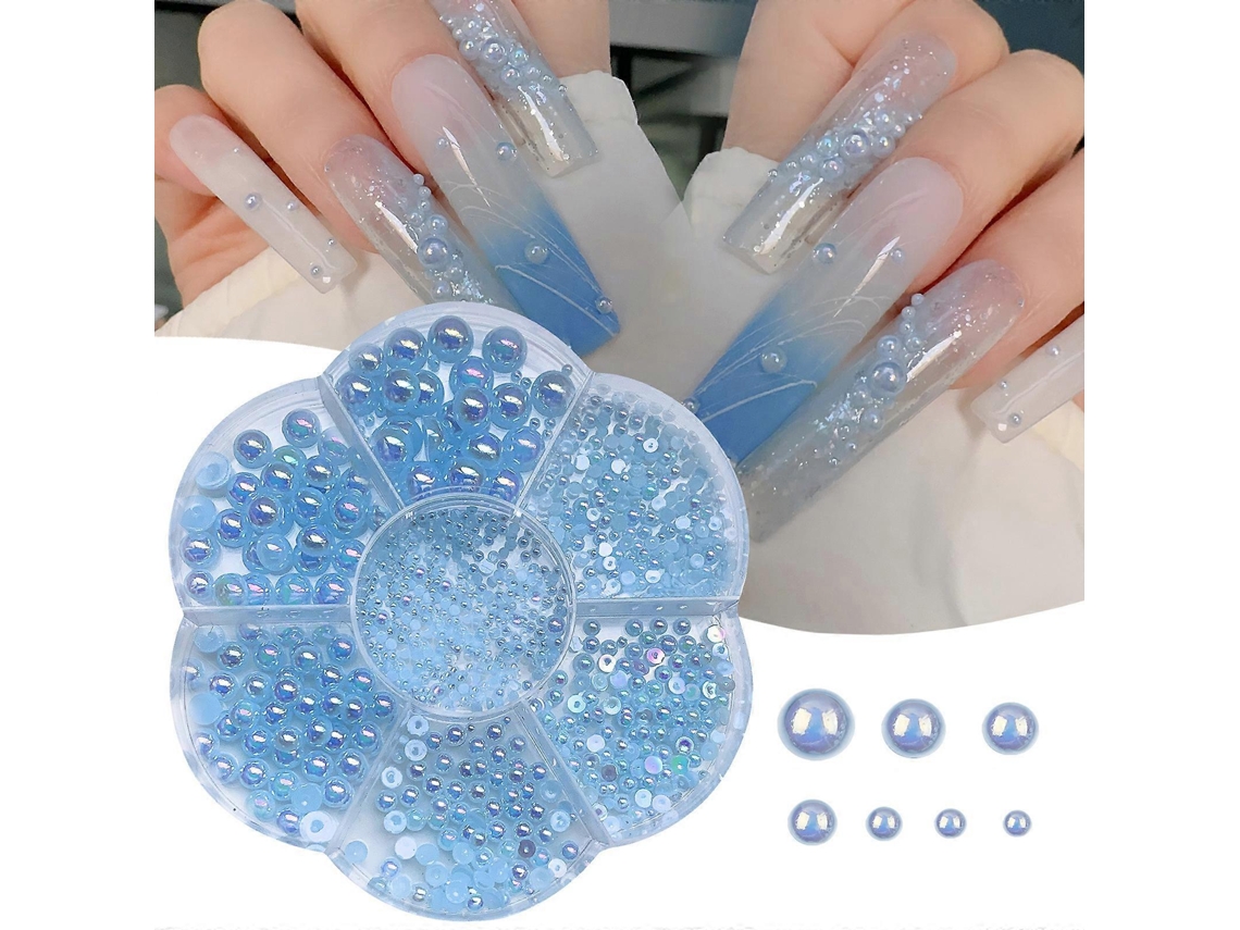 Decorações De Unhas Com Meia Contas Da Moda Em Vários Estilos, Mostre Seu Charme Para Mulheres E Meninas, Azul Hengrongshen