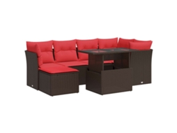 Conjunto 7 Sofás Jardim C/ Almofadões Vime Vidaxl Pe/acácia Castanho