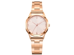 Relógio Analógico Feminino Elegante de Pulseira de Liga Ouro Rosa com Movimento de Quartzo