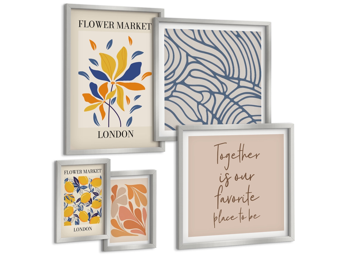 Conjunto De Pinturas Motivos Florais Londres Inscrições Espelharte (5 Peças)